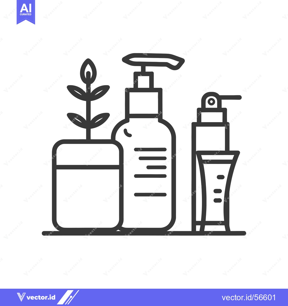 Premium Vector dari Line Drawing of a Plant, a Pump Bottle, and a Spray Bottle
