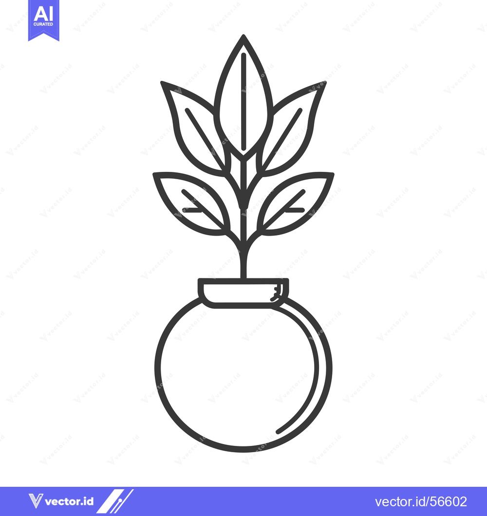 Premium Vector dari Line Drawing of a Plant in a Pot