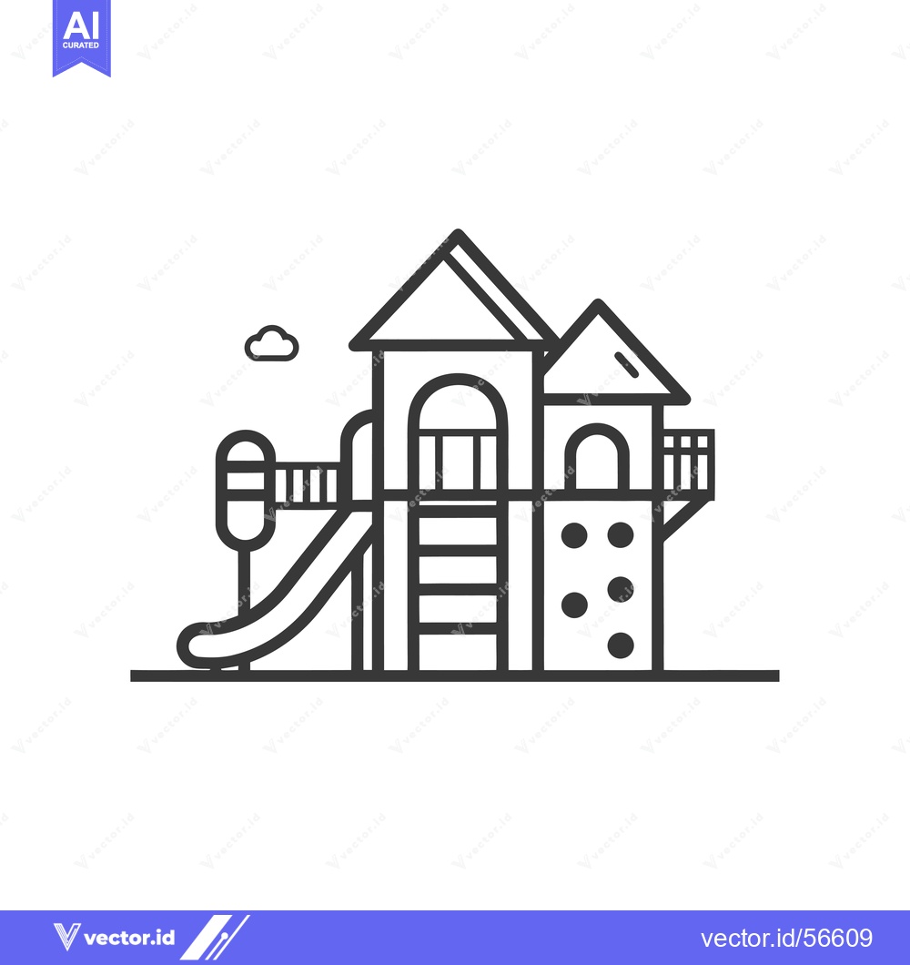 Premium Vector of Line Drawing of a Playground Structure with a Slide and Climbing Wall