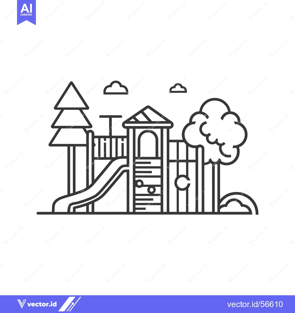 Premium Vector of Line Drawing of a Playground with a Slide, a Climbing Frame, and Trees