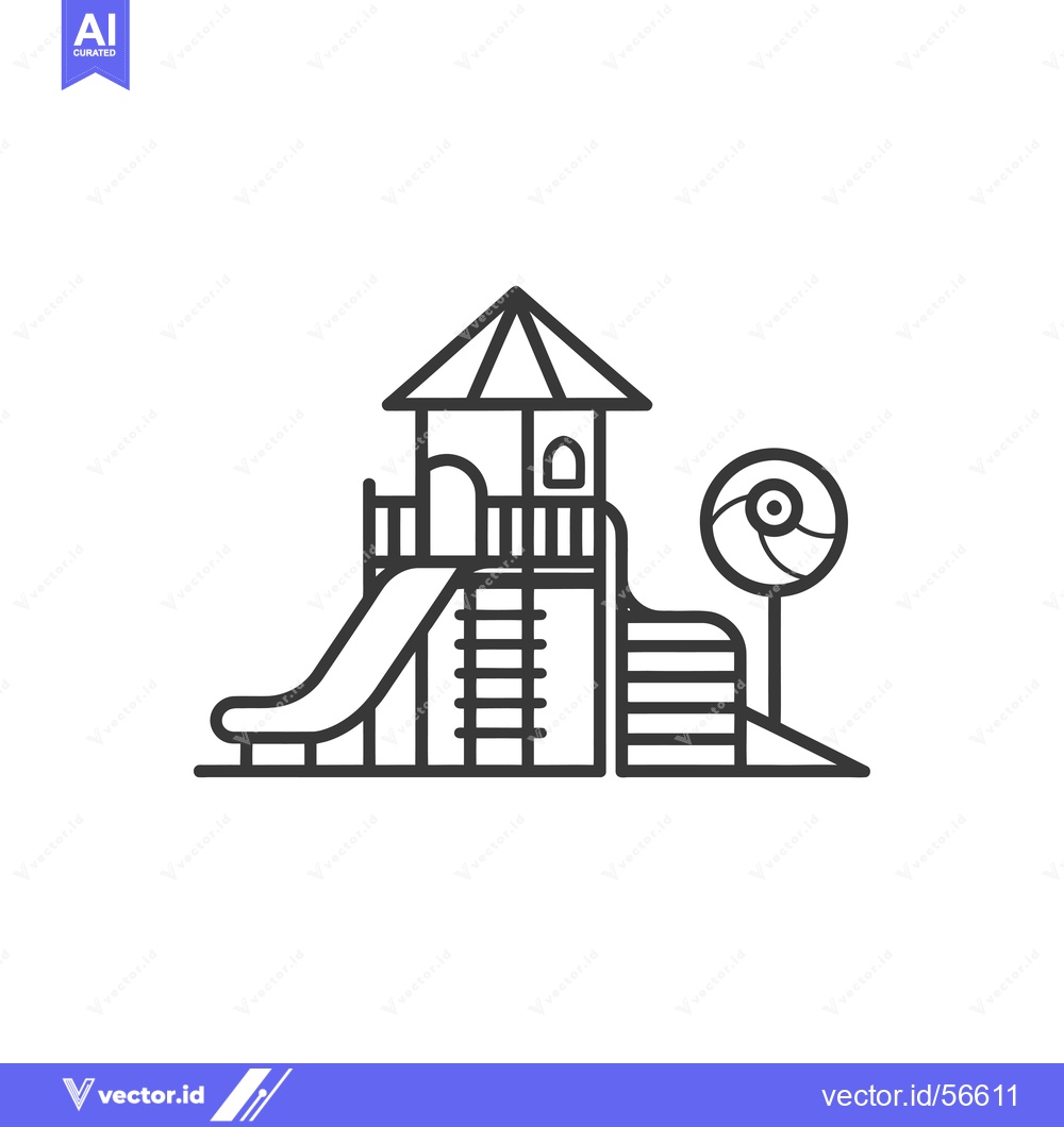 Premium Vector dari Line drawing of a playground with a slide, ladder, and tower