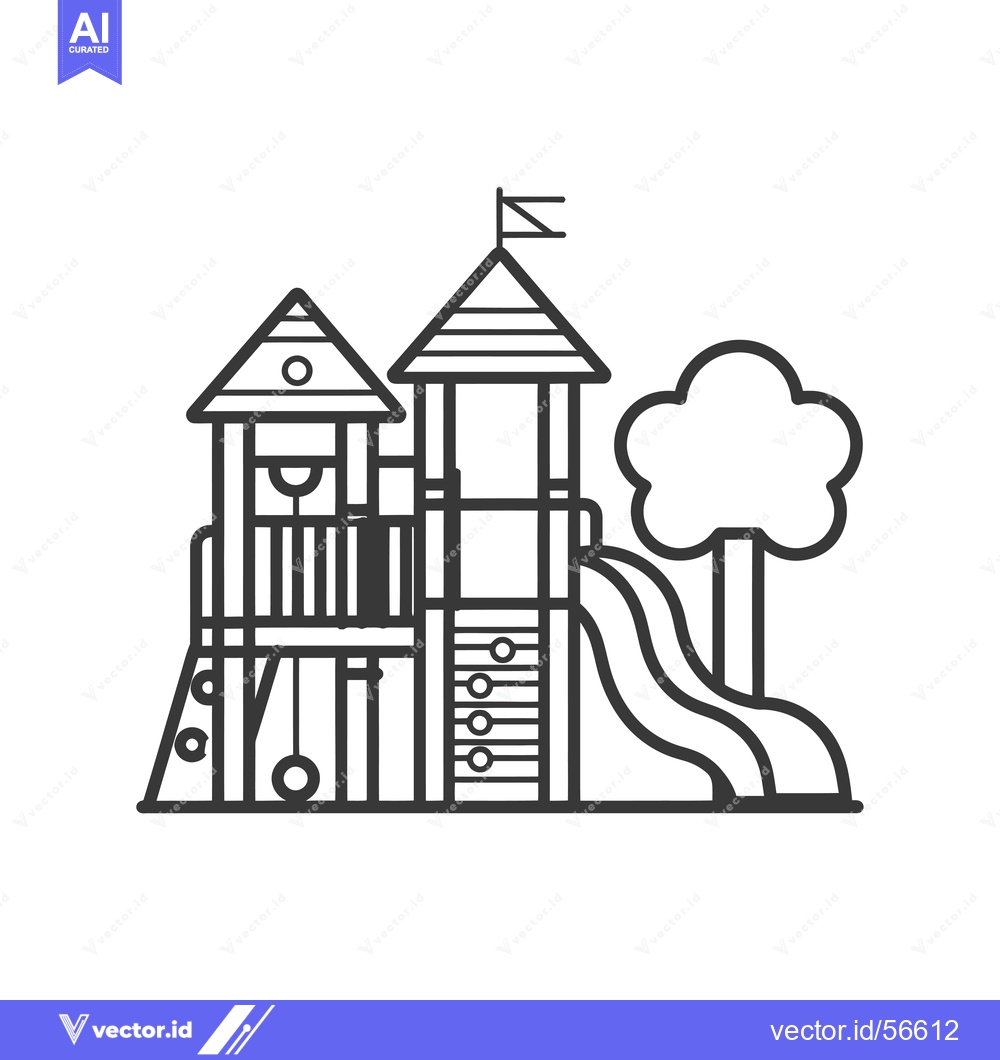 Premium Vector dari Line drawing of a playground with a slide, swings and a climbing wall