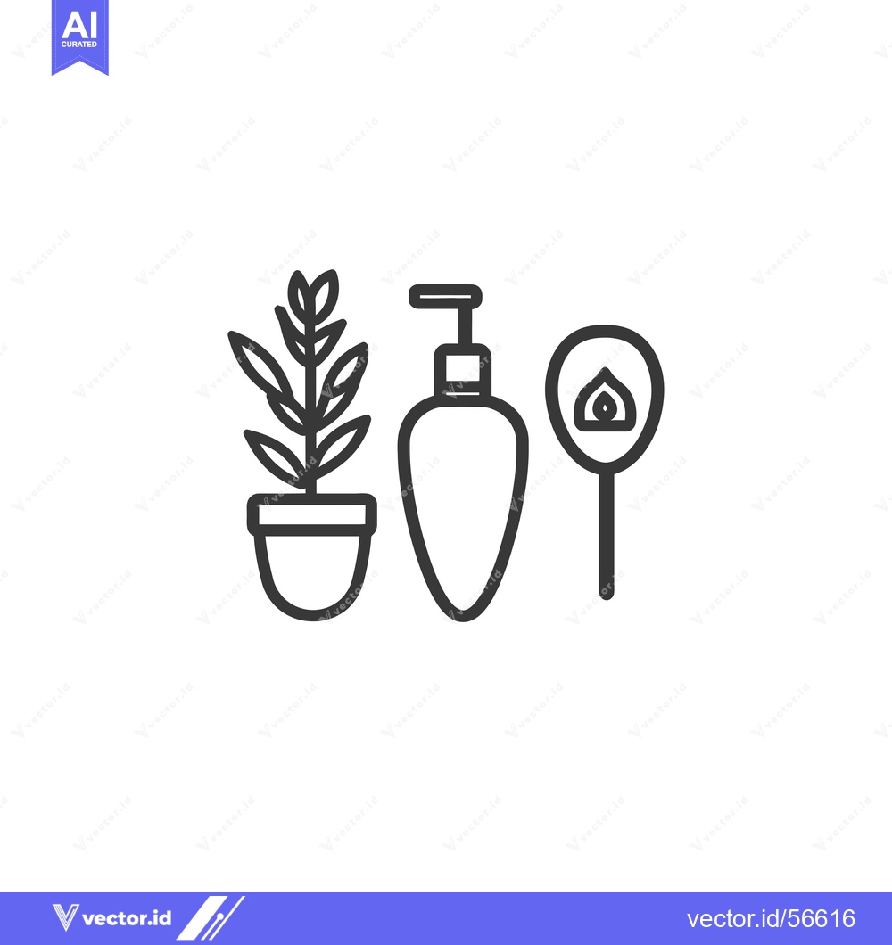 Premium Vector of Line drawing of a potted plant, liquid soap dispenser, and a hand mirr