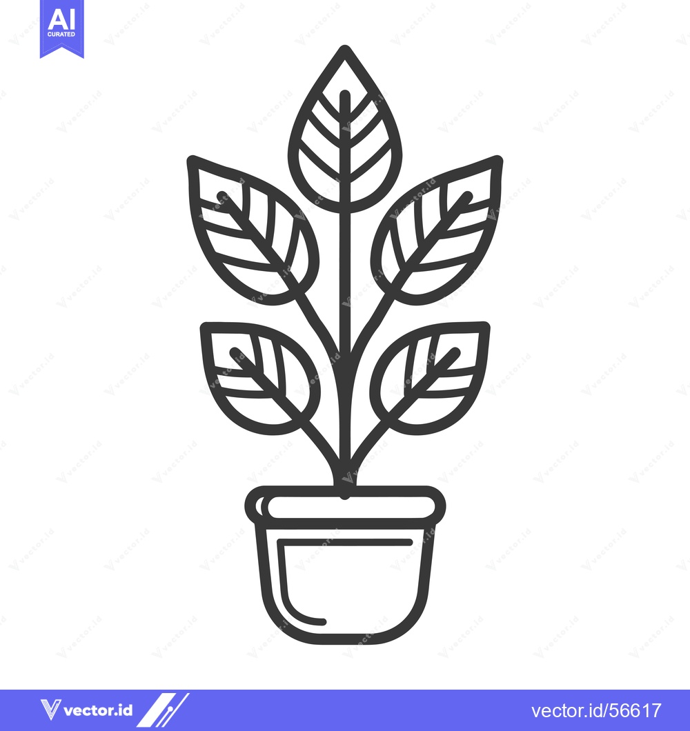 Premium Vector dari Line drawing of a potted plant with five leaves