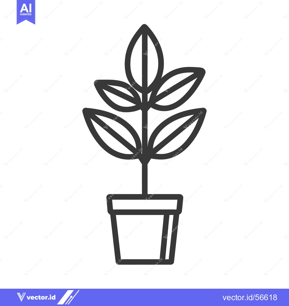 Premium Vector dari Line drawing of a potted plant with five leaves