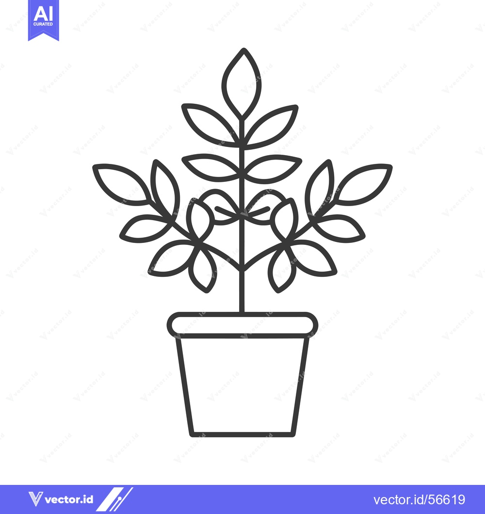 Premium Vector dari Line drawing of a potted plant with leaves