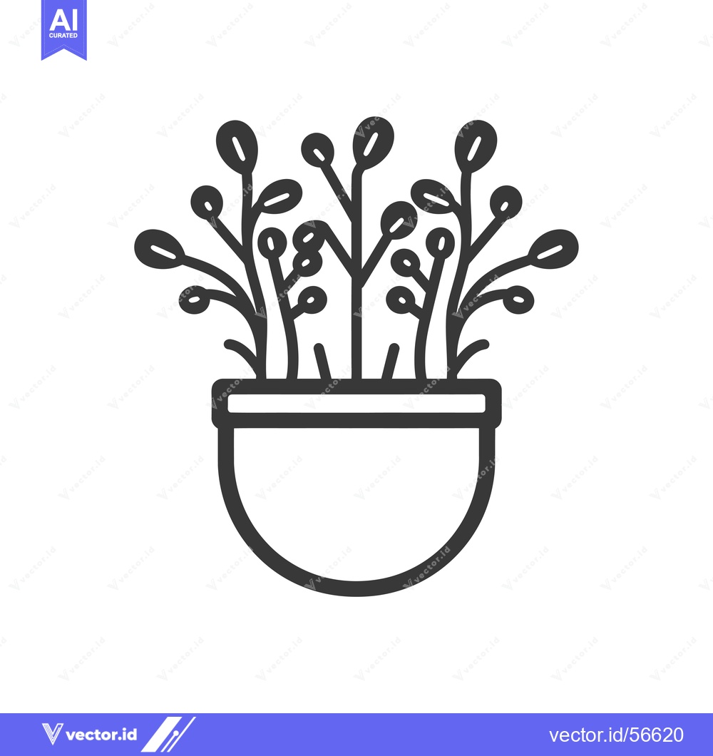 Premium Vector dari Line drawing of a potted plant with multiple branches and leaves