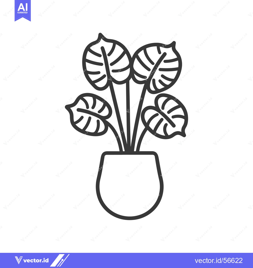 Premium Vector dari Line drawing of a potted plant with three leaves