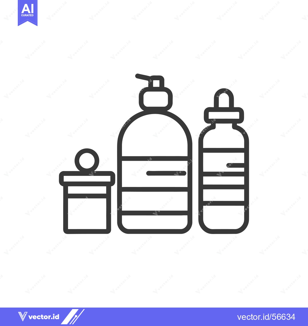 Premium Vector dari Line drawing of a pump bottle, a dropper bottle, and a jar