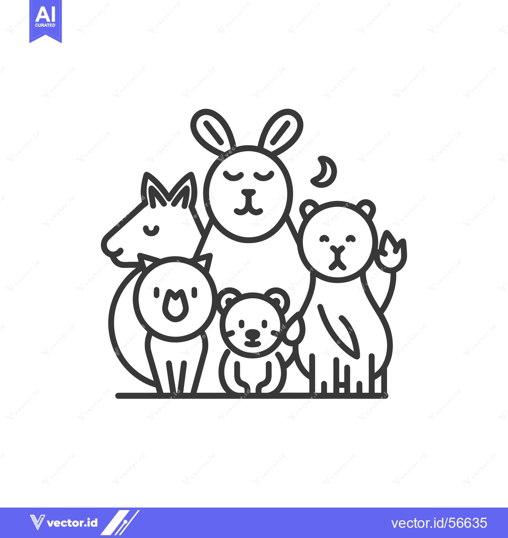 Premium Vector of Line Drawing of a Rabbit, Fox, Bear, and Cub