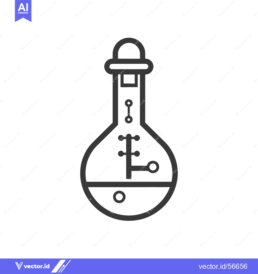 Premium Vector dari Line drawing of a round-bottomed flask with a stopper and internal str
