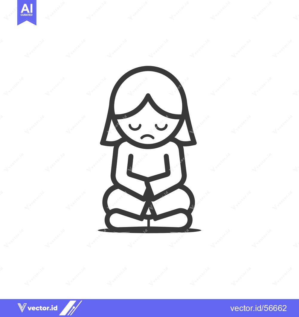 Premium Vector of Line Drawing of a Sad Girl Sitting in a Cross-legged Position