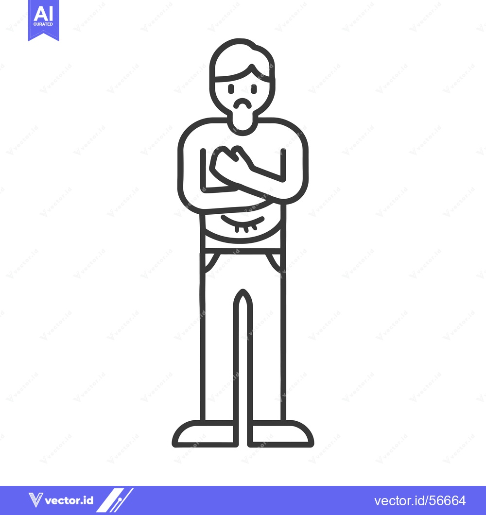 Premium Vector dari Line Drawing of a Sad Man Holding His Stomach