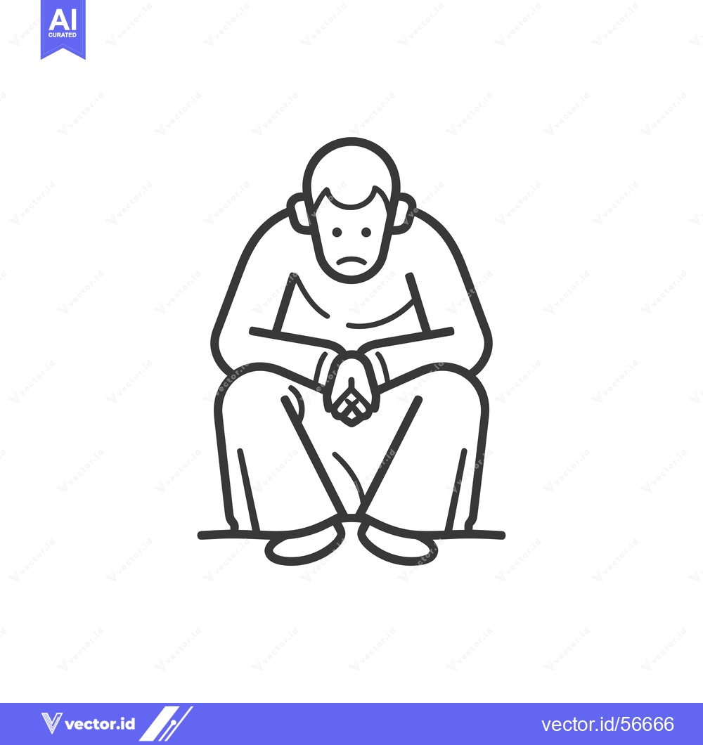 Premium Vector dari Line Drawing of a Sad Person Sitting with Arms Crossed