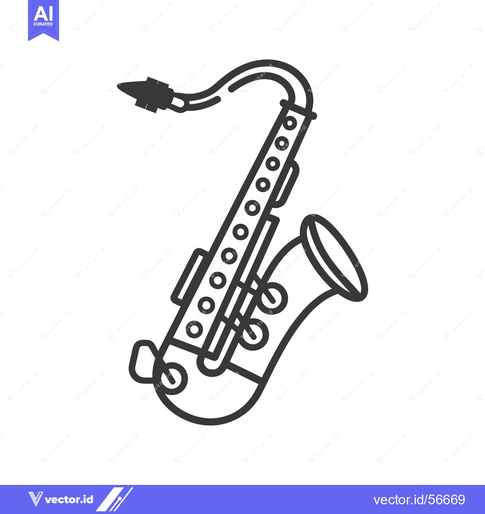 Premium Vector dari Line drawing of a saxophone with keys and mouthpiece