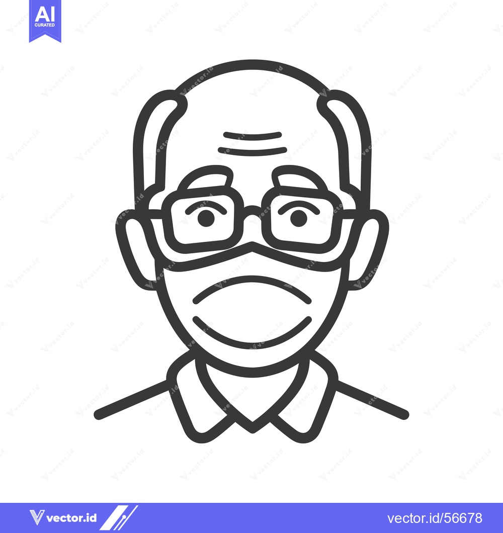 Premium Vector of Line Drawing of a Senior Man Wearing Glasses and a Face Mask