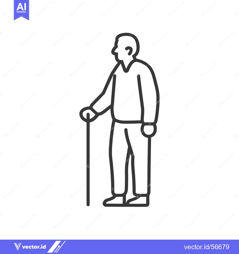 Premium Vector of Line drawing of a senior man with a cane