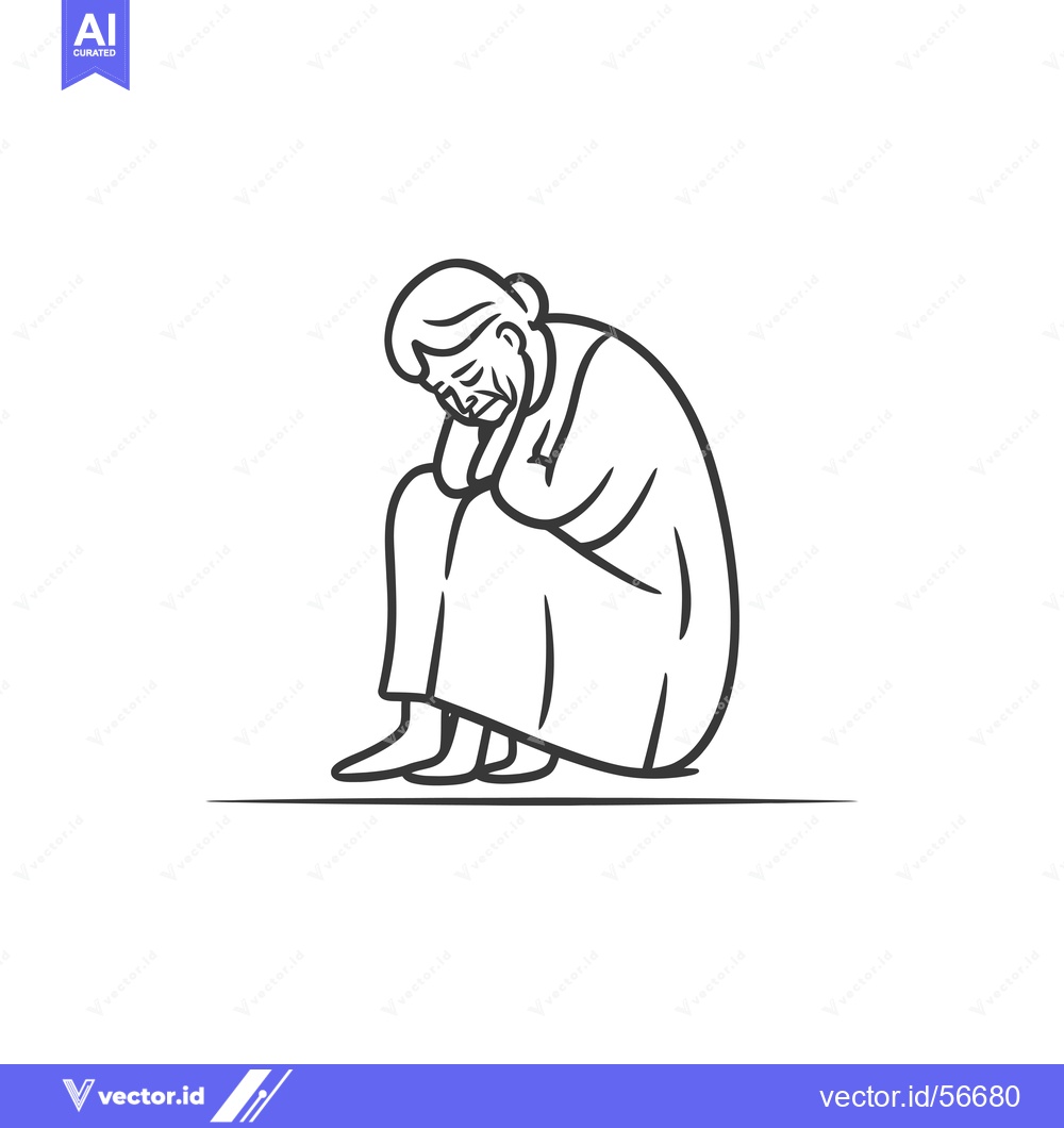 Premium Vector of Line Drawing of a Senior Woman Sitting in Sorrow