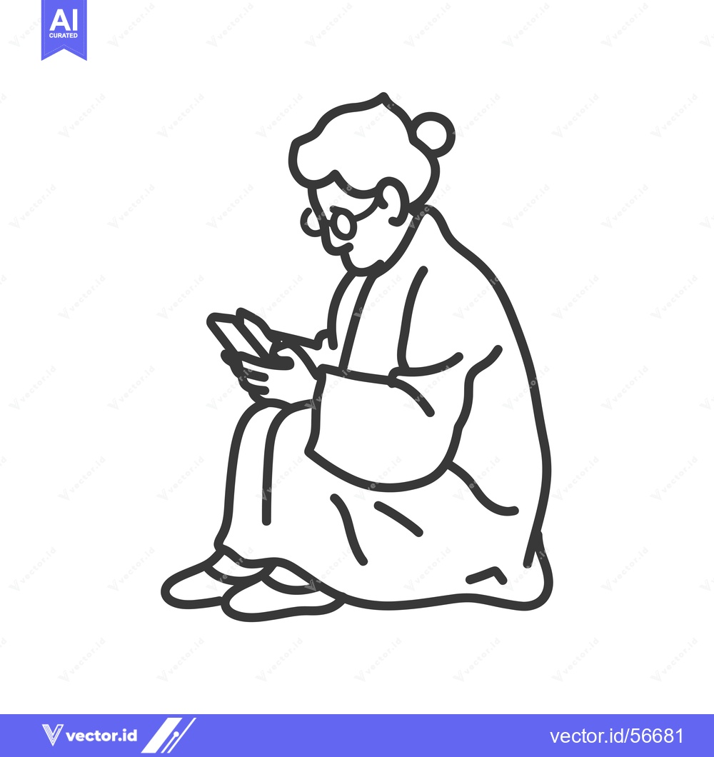 Premium Vector dari Line drawing of a senior woman using a smartphone