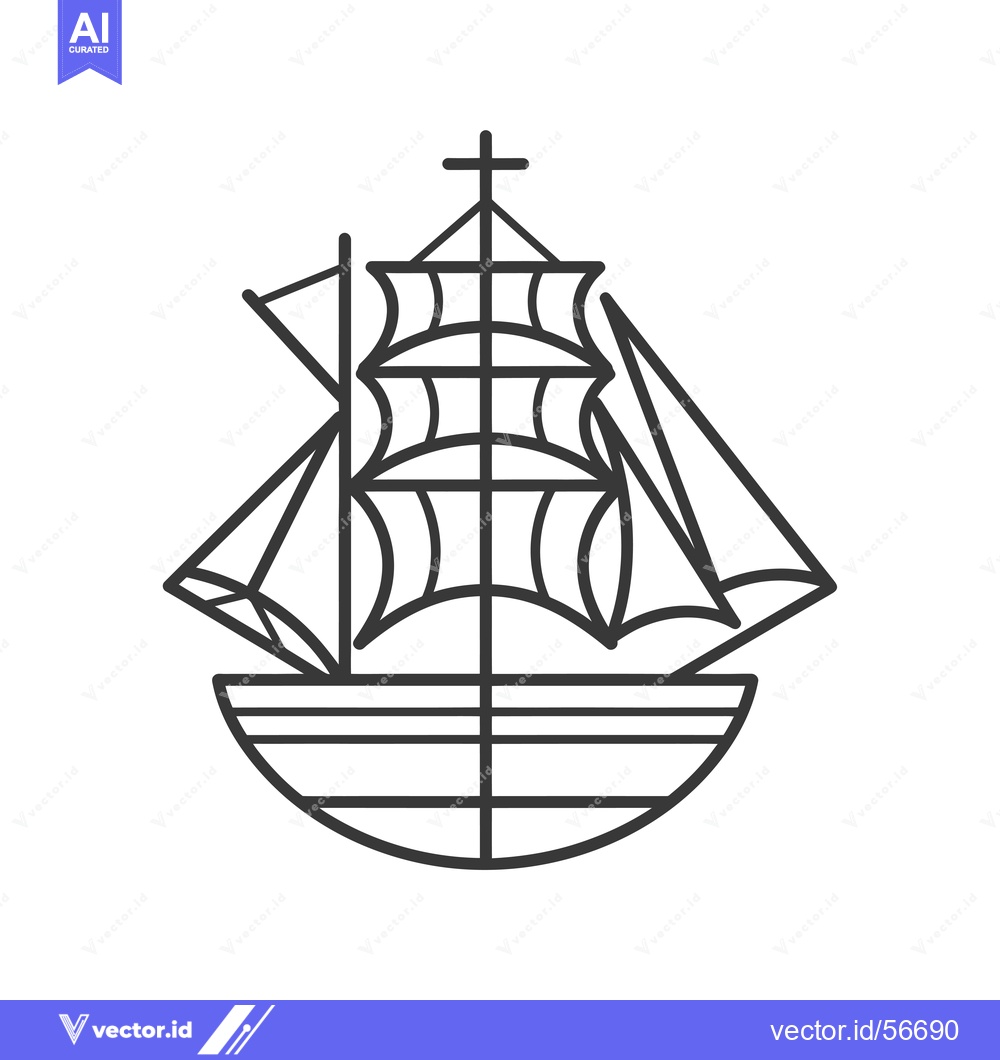 Premium Vector dari Line Drawing of a Ship with a Cross on its Mast