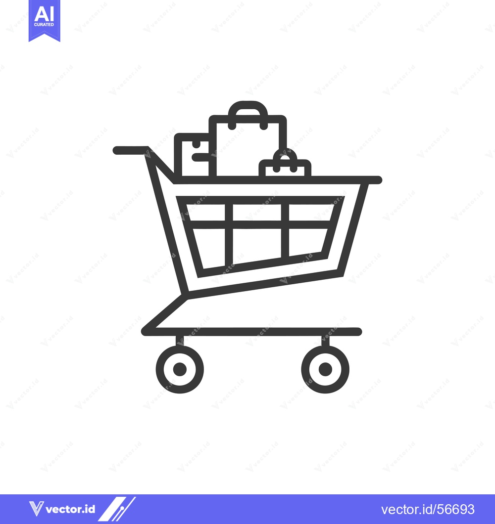 Premium Vector dari Line drawing of a shopping cart filled with bags and boxes