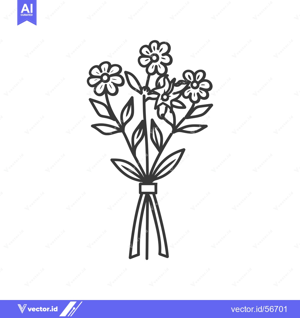 Premium Vector of Line drawing of a simple bouquet of flowers tied with a ribbon