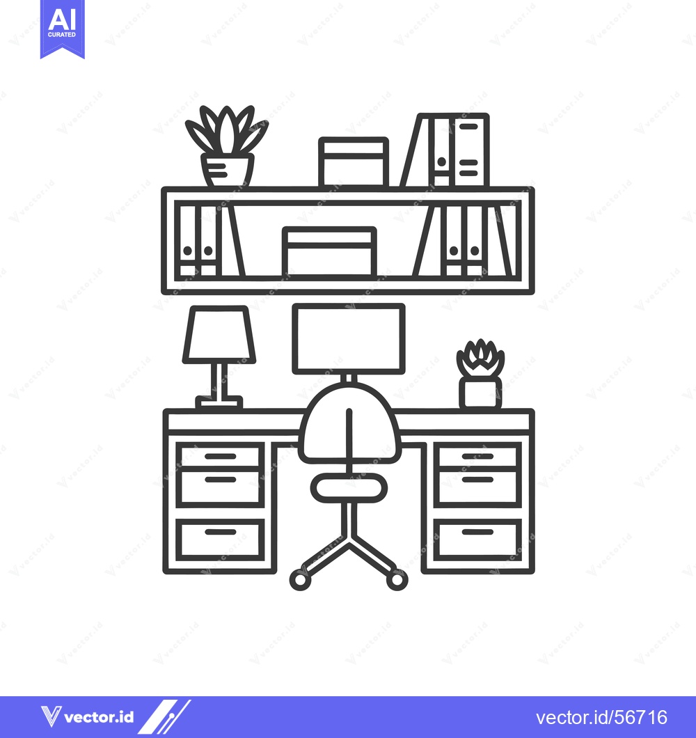 Premium Vector dari Line drawing of a simple home office desk