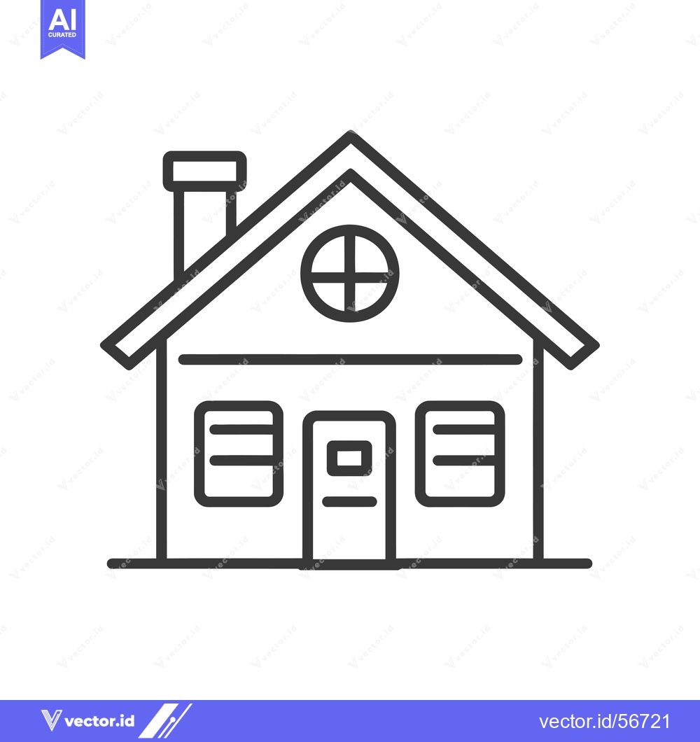 Premium Vector dari Line drawing of a simple house with a chimney, a round window, and two