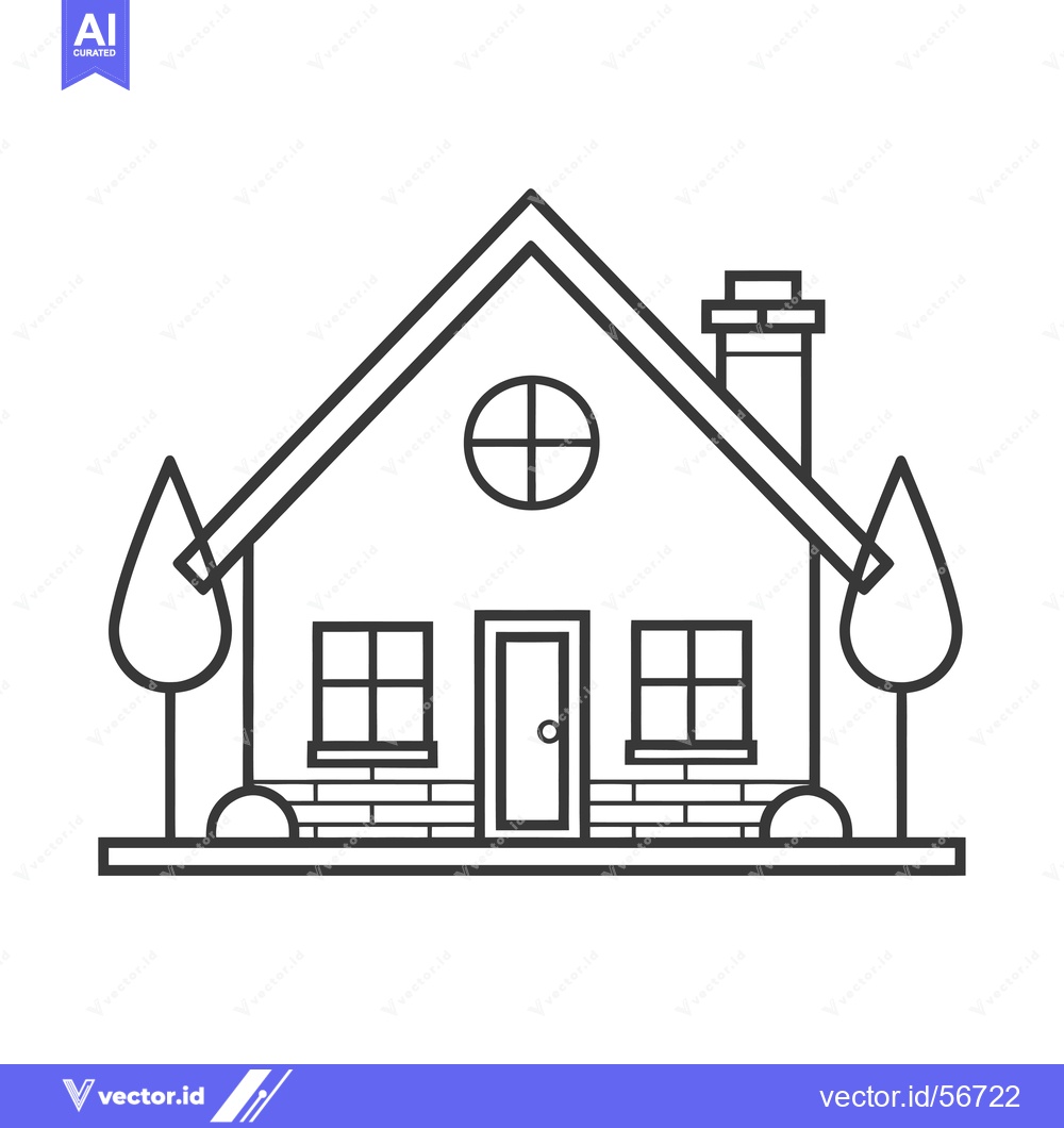 Premium Vector dari Line drawing of a simple house with trees