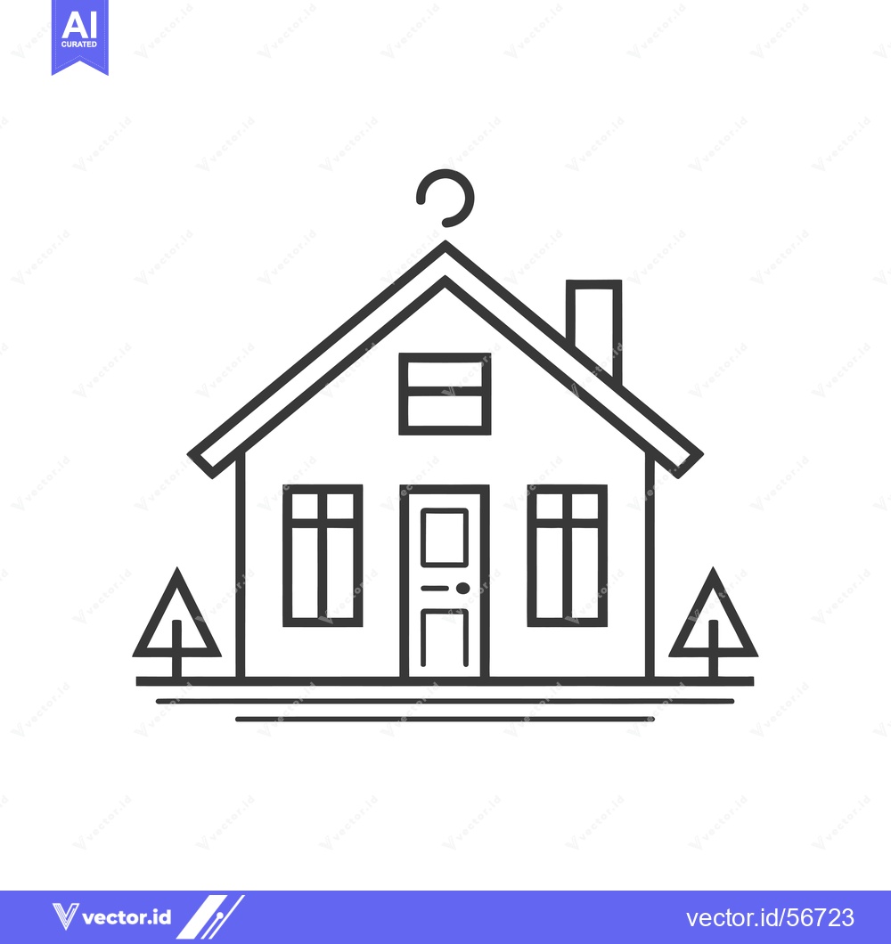 Premium Vector dari Line drawing of a simple house with two trees