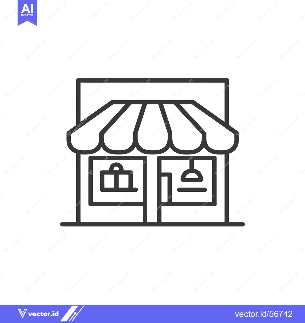 Premium Vector dari Line Drawing of a Simple Storefront with a Striped Awning
