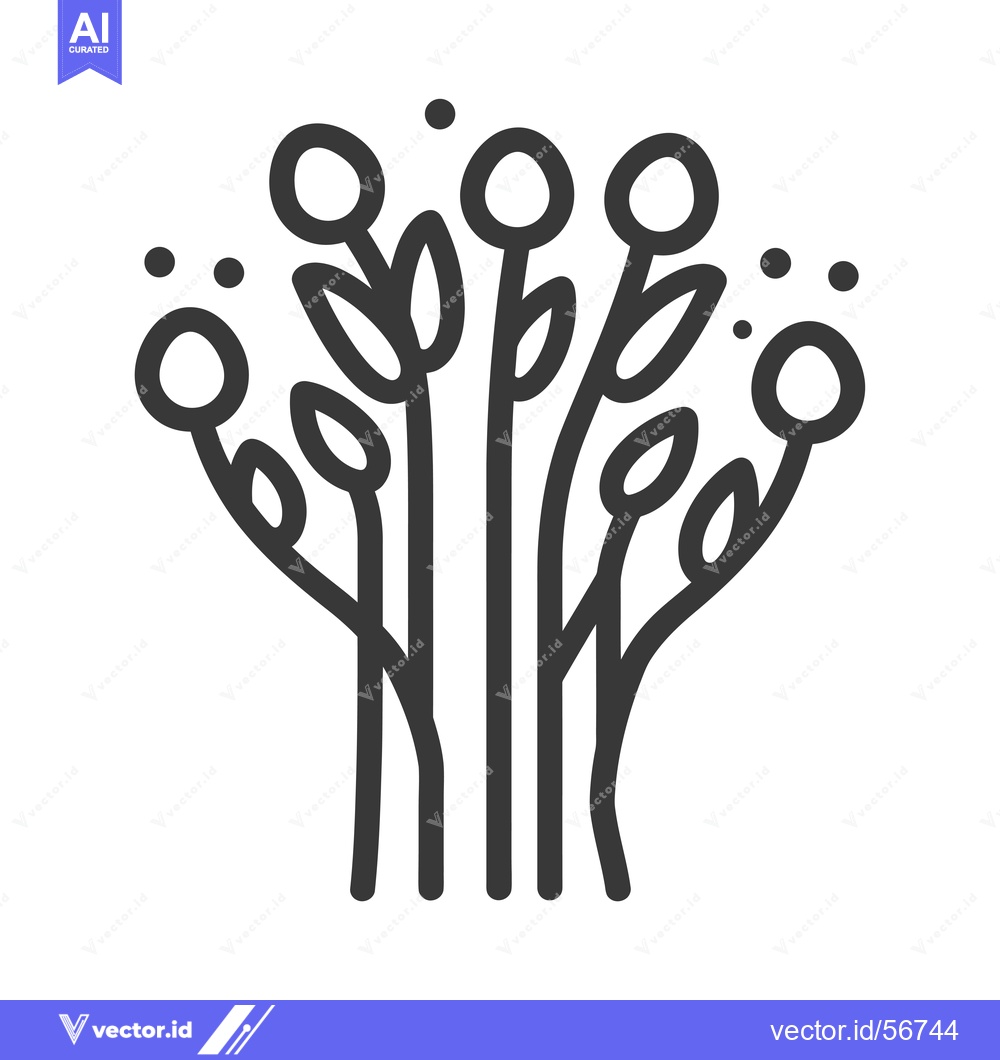 Premium Vector of Line drawing of a simple stylized plant with five round flowers and le