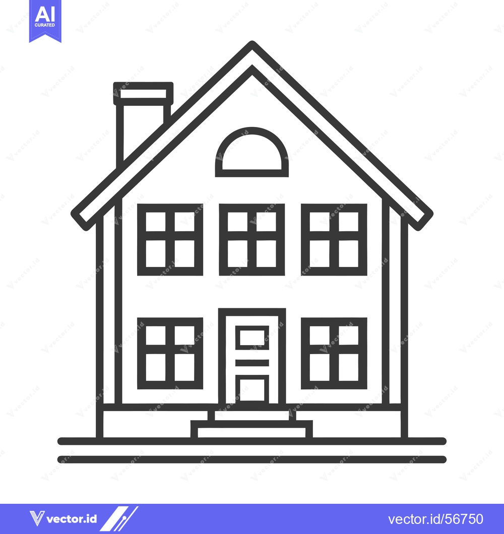 Premium Vector dari Line Drawing of a Simple Two-Story House with a Chimney