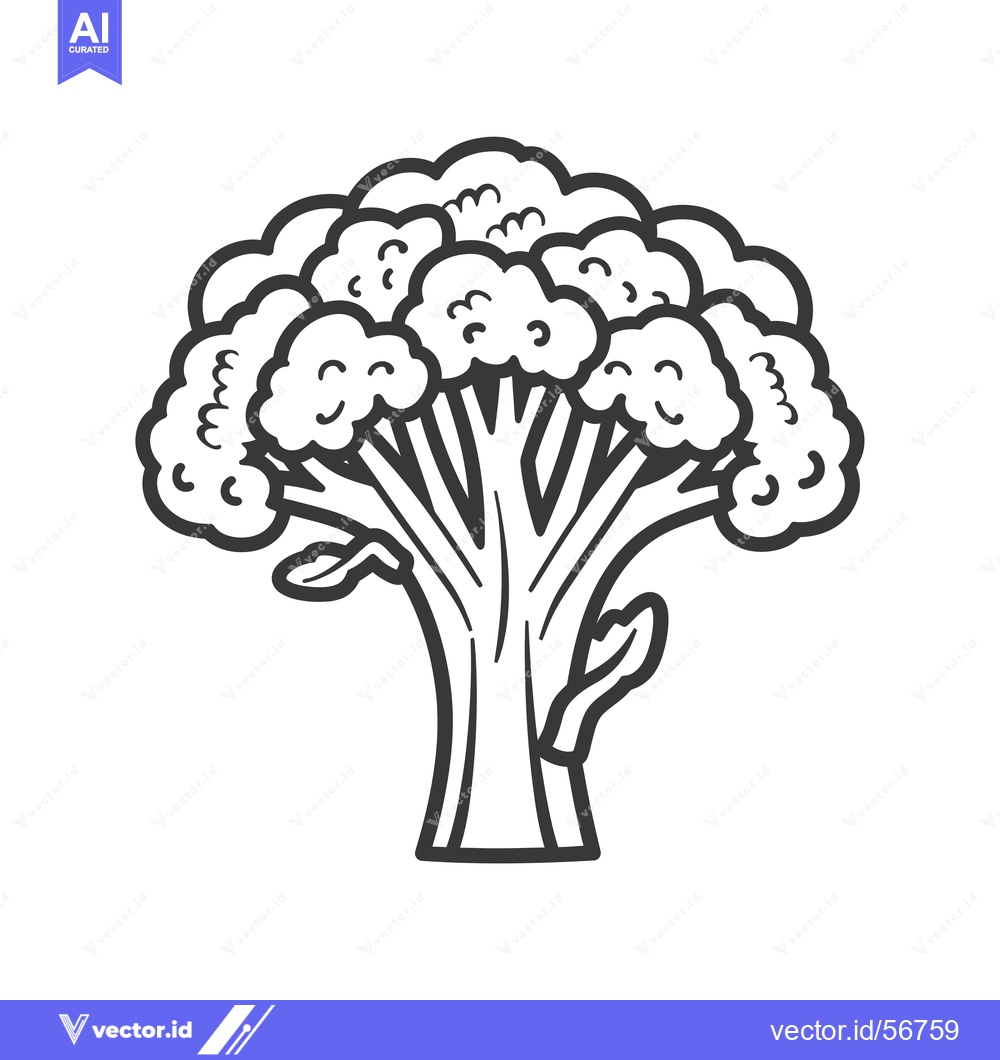 Premium Vector dari Line Drawing of a Single Broccoli Floret