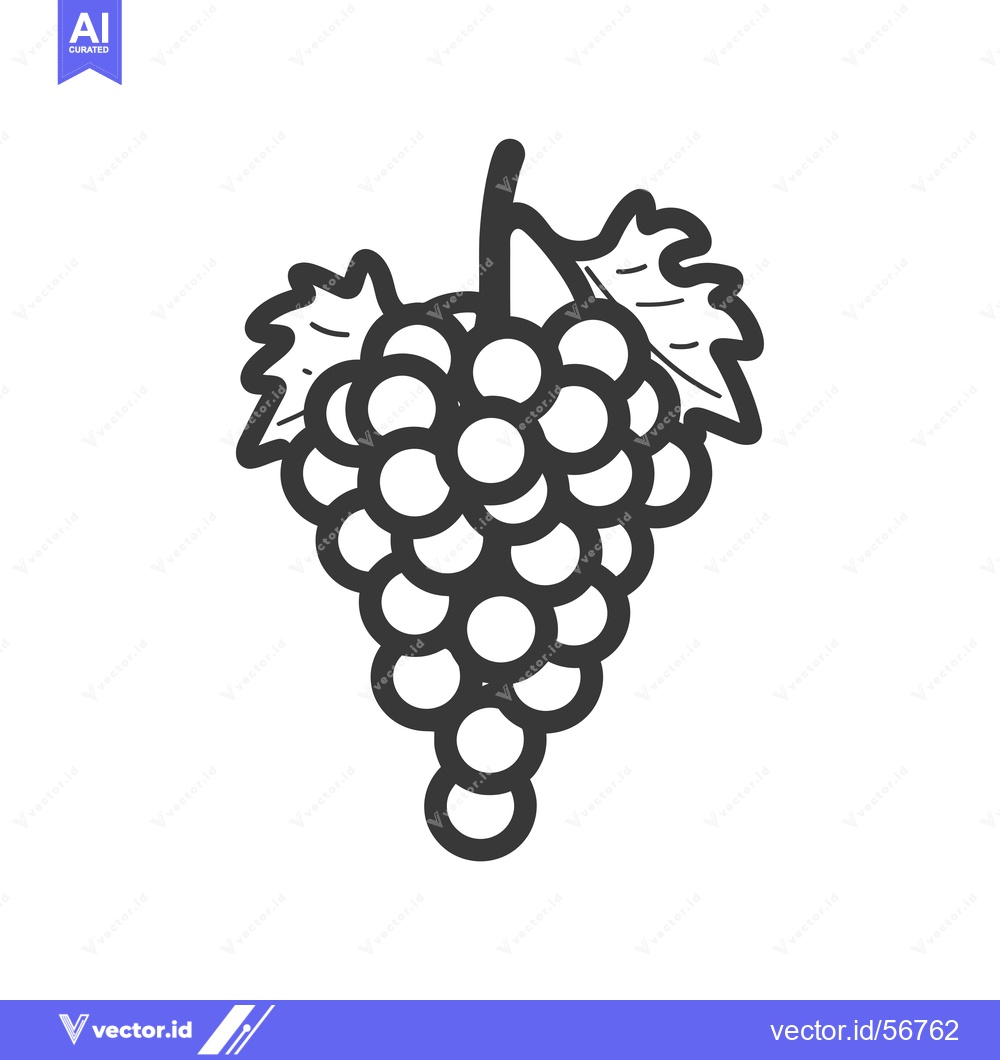 Premium Vector dari Line Drawing of a Single Bunch of Grapes with a Stem and Leaves