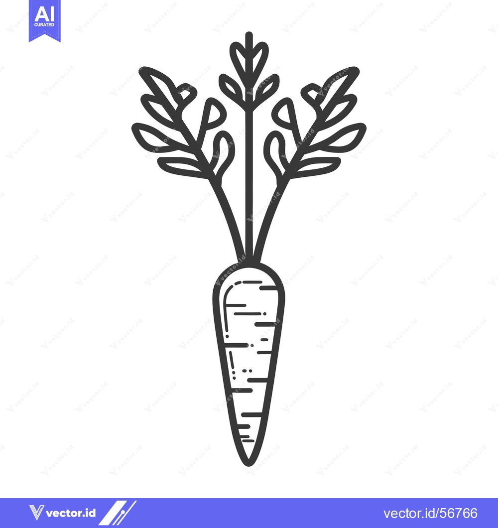 Premium Vector dari Line Drawing of a Single Carrot with Green Leaves
