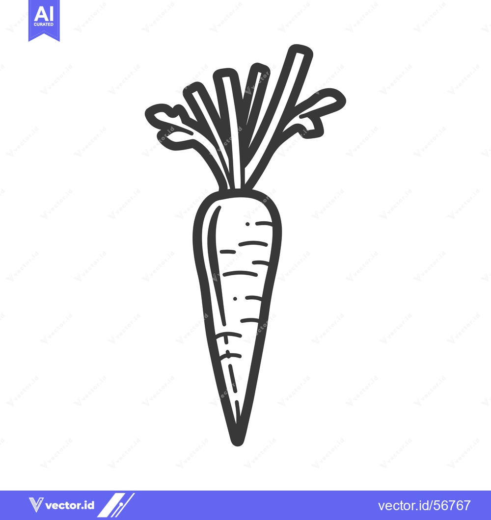 Premium Vector of Line Drawing of a Single Carrot with Green Top