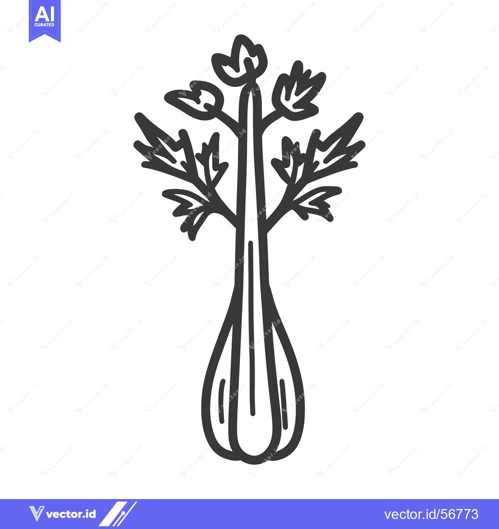 Premium Vector of Line Drawing of a Single Celery Stalk with Leaves