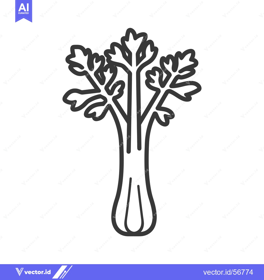 Premium Vector of Line Drawing of a Single Celery Stalk with Leaves