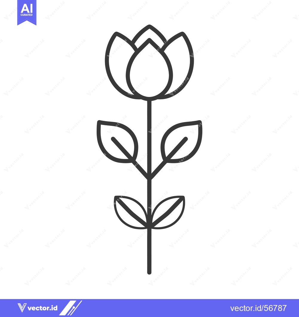 Premium Vector of Line Drawing of a Single Flower with Four Petals and Four Leaves