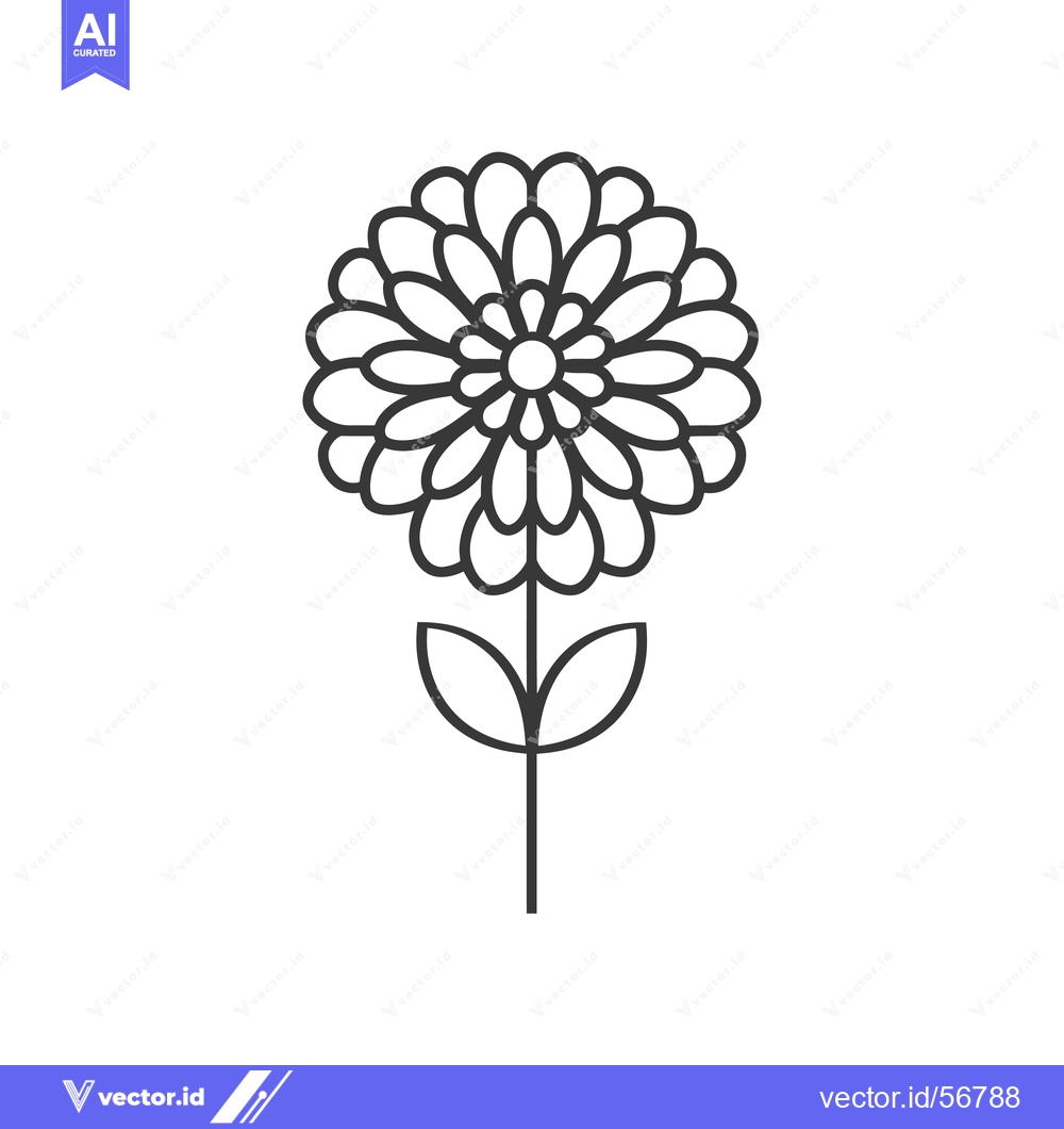Premium Vector dari Line Drawing of a Single Flower with Two Leaves and a Stem