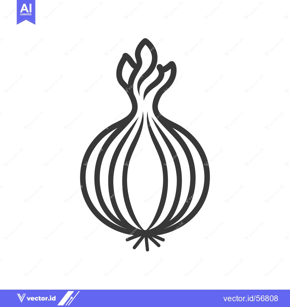 Premium Vector of Line Drawing of a Single Onion with Stem and Roots