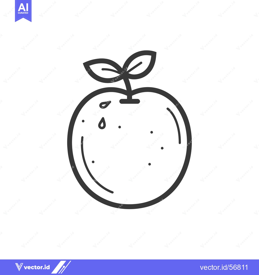 Premium Vector of Line Drawing of a Single Orange with Leaves