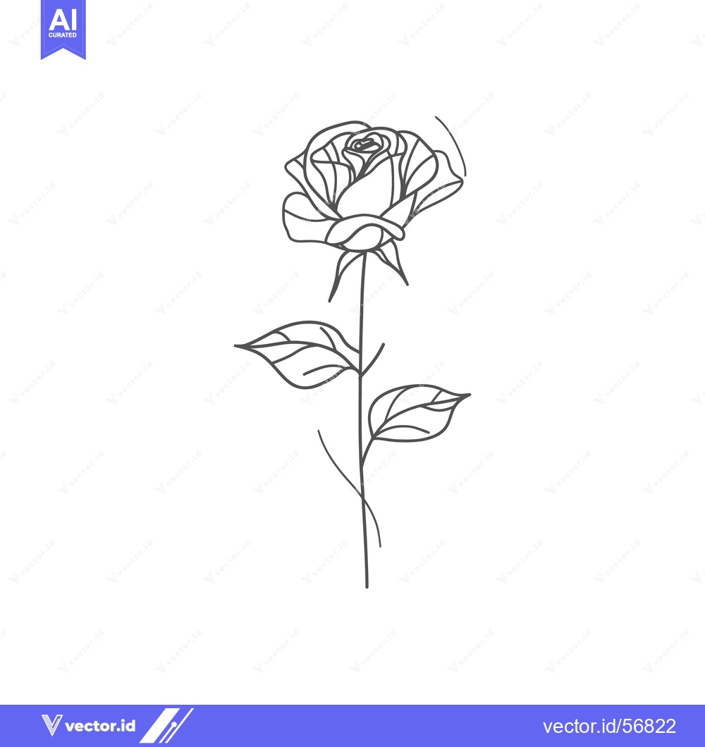 Premium Vector dari Line drawing of a single rose with stem and leaves