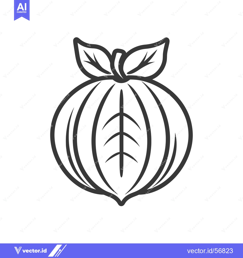 Premium Vector dari Line Drawing of a Single, Round Fruit with Leaves