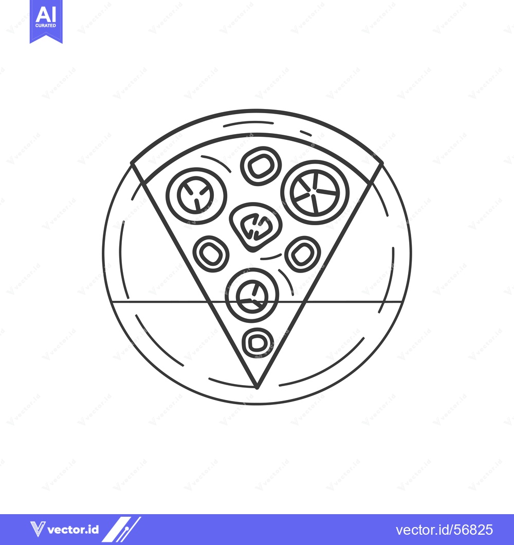 Premium Vector of Line Drawing of a Single Slice of Pizza with Toppings