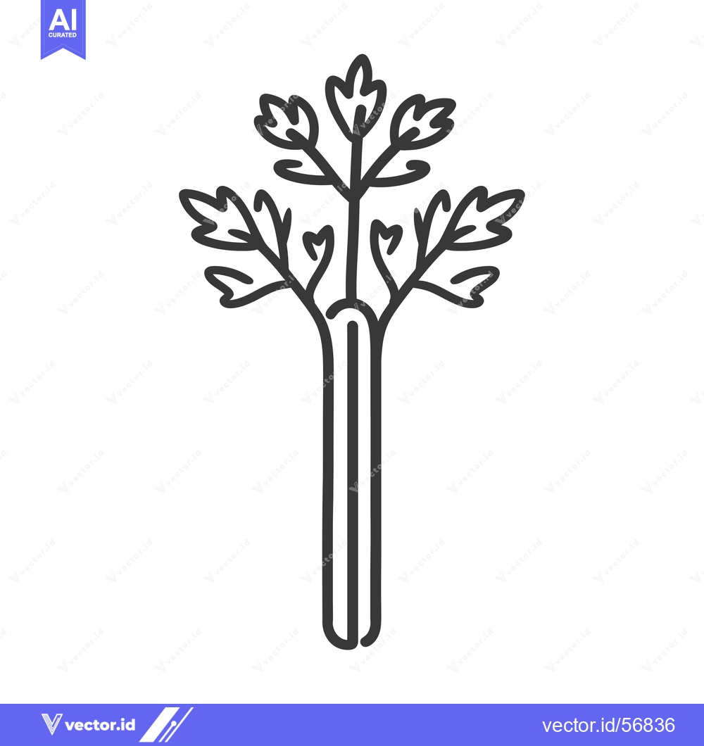 Premium Vector of Line drawing of a single stalk of celery with leaves