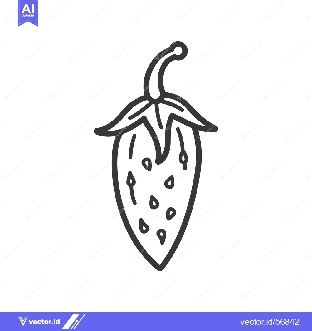 Premium Vector dari Line Drawing of a Single Strawberry with Seeds and Stem