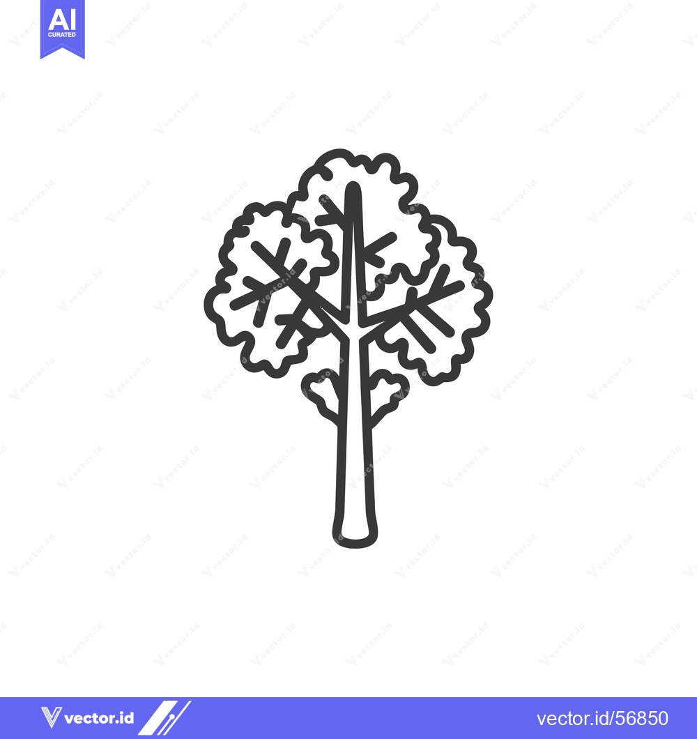 Premium Vector dari Line Drawing of a Single Tree with a Thick Trunk and Round Foliage
