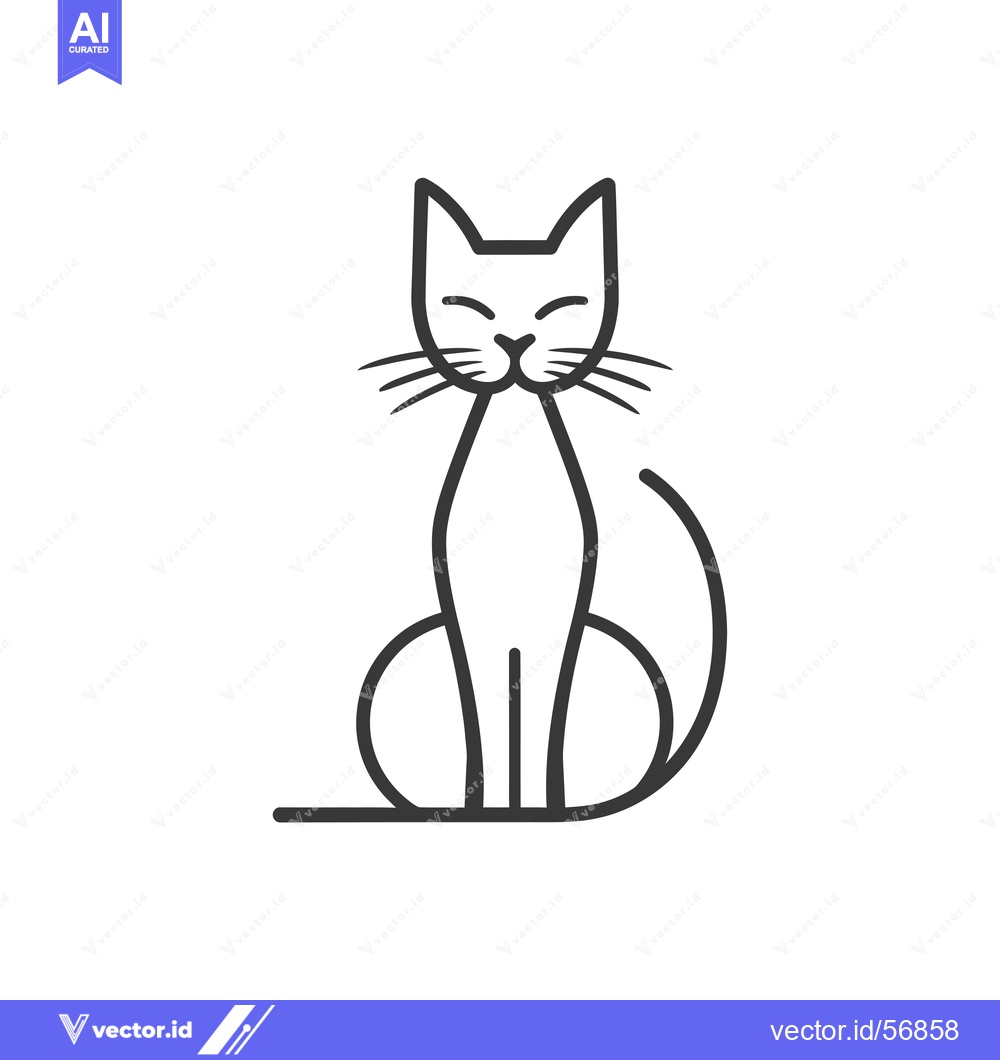Premium Vector dari Line Drawing of a Sitting Cat with a Smile